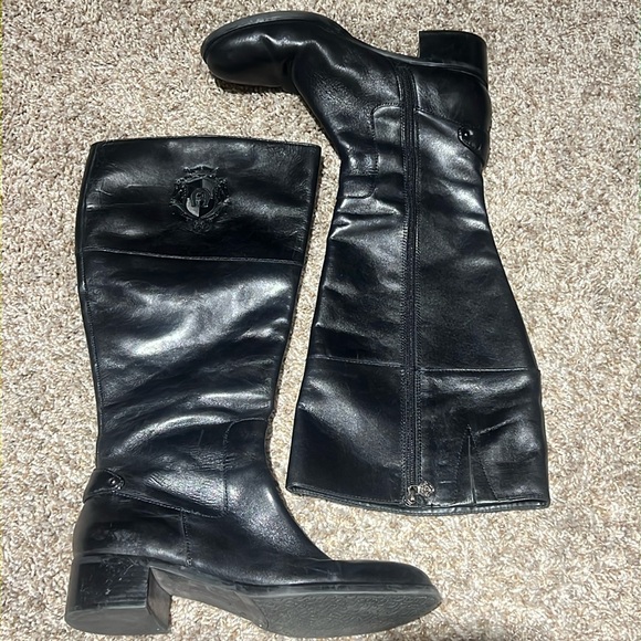 Etienne Aigner Shoes - Etienne Aigner Black Leather Tall Riding Boots Small Heel